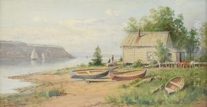Fisherman Shack On Hudson River by Junius R. Sloan