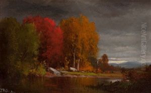 Hudson River Landscape In Autumn by Junius R. Sloan