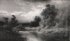 River Landscape With Cows In The Distance by Junius R. Sloan