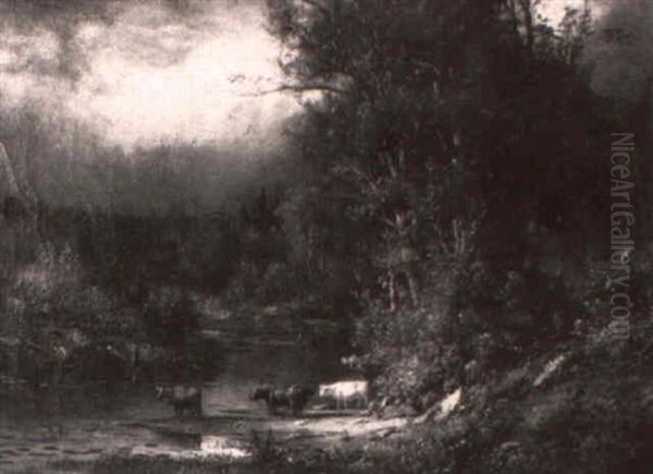 Cattle Grazing At An Autumn Pond - view 1