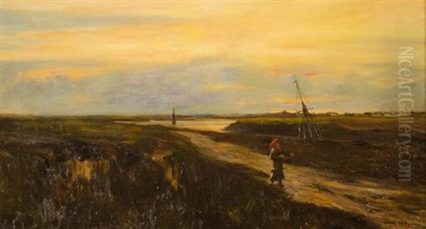 Landscape With Figure Carrying A Basket And Boats In The Background - view 1