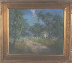 Tree Lined Road With Stucco House by Marian Parkhurst Sloane