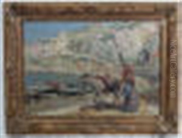A Woman With Donkey In A Mediterranean Port - view 1