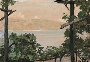 Italian Landscape With View Of A Lake And Mountains In The Background
