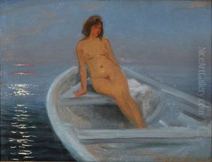 A Female Nude In A Rowing Boat At Sunset