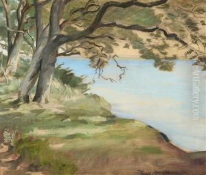 Landscape With Trees Along A Bank Landscape With Trees Along A Bank