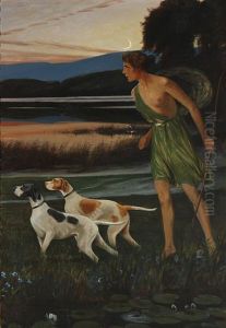 The Hunting Goddess Diana With Two Dogs by Harald Slott-Moller