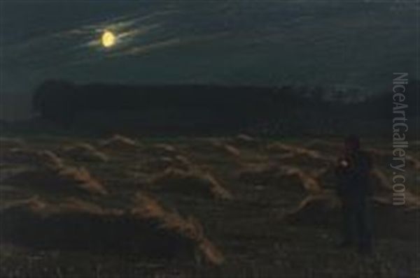 Moonlight Scenery With A Peasant Assessing The Harvest - view 1