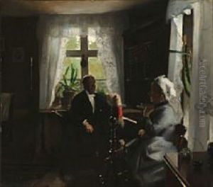 An Elderly Couple In Their Living Room by Harald Slott-Moller