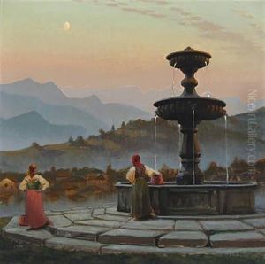Two Italian Women At A Fountain by Harald Slott-Moller