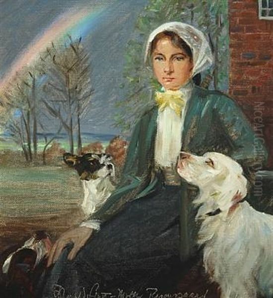 Under The Rainbow. A Young Woman With Her Dogs At Ryomgaard - view 1