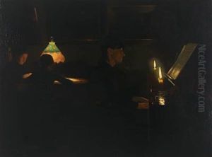 Interior With A Young Woman Playing Piano By Candle Light Interior With A Young Woman Playing Piano By Candle Light