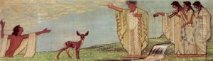 En Ung Mand Hilses Af En Ung Poge, Tre Piger Musicerer En Ung Mand Hilses Af En Ung Poge, Tre Piger Musicerer