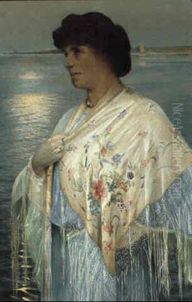 Portraet Af Agnes Slott-m+ller I Blomstret Shawl Ved Vandet - view 1