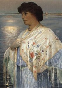 Portraet Af Kunstnerens Hustru Agnes Slott-moller, Ved Stranden En Mild Sommeraften by Harald Slott-Moller
