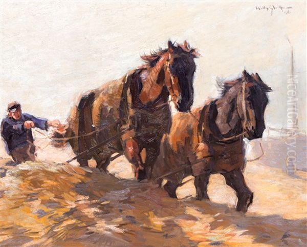 Fisherman With Horses On The Beach At Katwijk - view 1