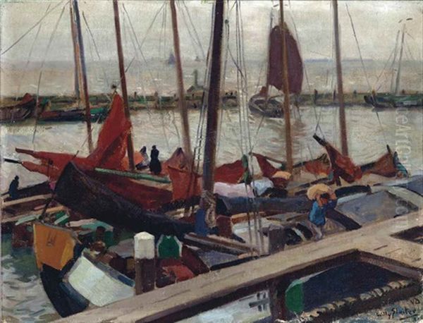 Willy Sluiter Boats In The Harbour Of Volendam - view 1
