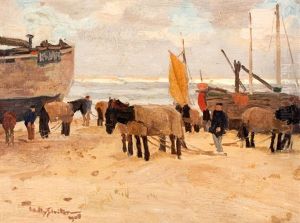 Bomschuiten Op Het Katwijkse Strand by Willy Sluijter
