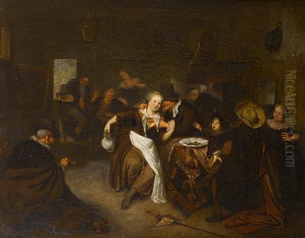 Figures Drinking And Merry Making In A Tavern Interior - view 1