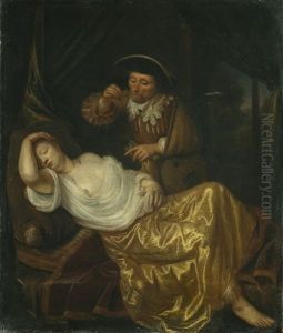 A Courtesan Being Watched By A Cavalier by Jacob van der Sluis