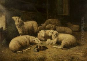 Sheep In A Barn by Theo van Sluys