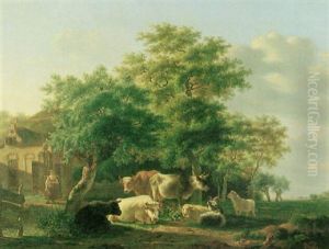 Ruhende Herde Bei Einem Bauernhof by Gillis Smak Gregoor