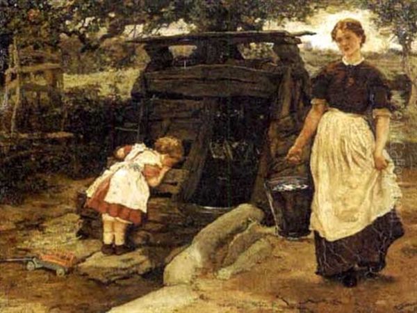A Mother And Child At A Well - view 1