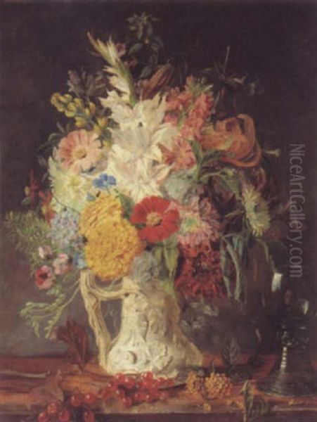 A Vase Of Flowers With Self Portrait - view 1