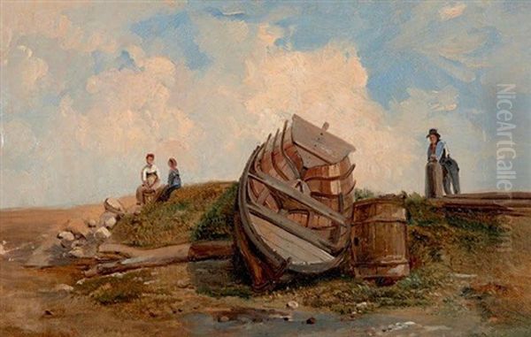 Barque Et Personnages Sur La Greve - view 1