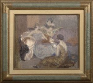 Interior Scene With Three Elegantly Dressed Ladies by Pavel Dmitrievic Smarov
