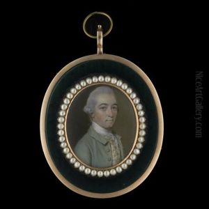 Portrait Miniature Of A Gentleman, In A Gold Frame, The Miniature With Pearl Border And Further Border Of Green Glass, The Reverse Glazed To Reveal Plaited Brown Hair, Later Fitted Green Leather Case by John Smart IV