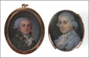 Miniature Ovale Peinte Sur Ivoire D'un Portrait D'un Homme Noble Vetu D'un Manteau Bleu Clair, D'une Cravate Blanche Et Chemise