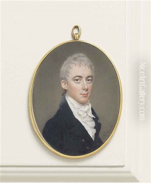 William Domville, In Dark Blue Coat With Gold Buttons, White Waistcoat Pleated Jabot And Knotted Cravat, Short Powdered Hair - view 1