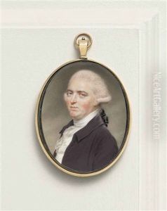 A Gentleman, In Brown Coat, White Shirt, White Knotted Cravat, Powdered Hair En Queue; Nocturnal Sky Background by John Ii Smart