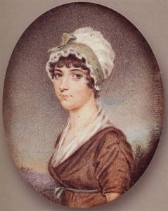 Portrait Of A Young Lady, Wearing Brown Dress With White Fichu And Green Ribbon Waistband