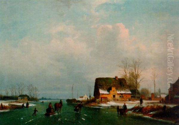 A Dutch Winter Landscape With Figures Skating - view 1