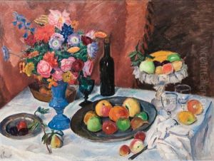 Table Still Life With Fruits And Flowers by Emil Leonhard Smidt
