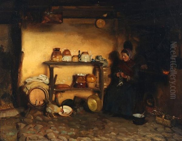 Interior With A Knitting Woman In The Kitchen - view 1