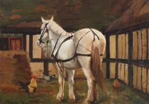 Farm Yard With Horse And Hens by Hans Ludvig Smidth