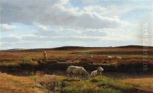 A Girl And Her Sheep In The Meadow by Hans Ludvig Smidth