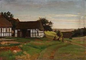 Children Playing In Front Of A Farm House