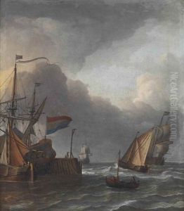 An Entrance To A Harbour With Moored Vessels At A Quay