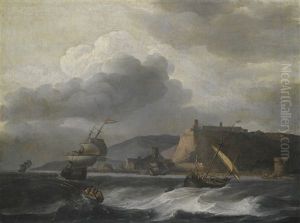 Shipping Off A Coast In Choppy Water