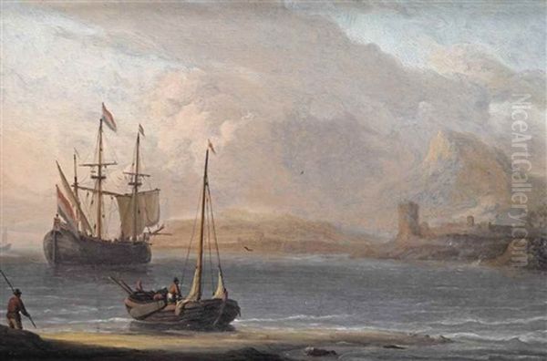 A Mediterranean Coast With A Dutch Three-master And A Fishing Boat - view 1