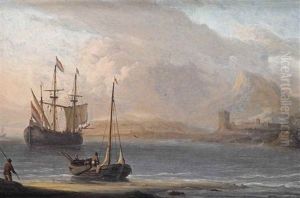 A Mediterranean Coast With A Dutch Three-master And A Fishing Boat