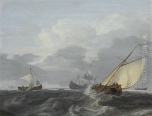 Dutch Ships In A Stiff Breeze, With A Coastline Beyond
