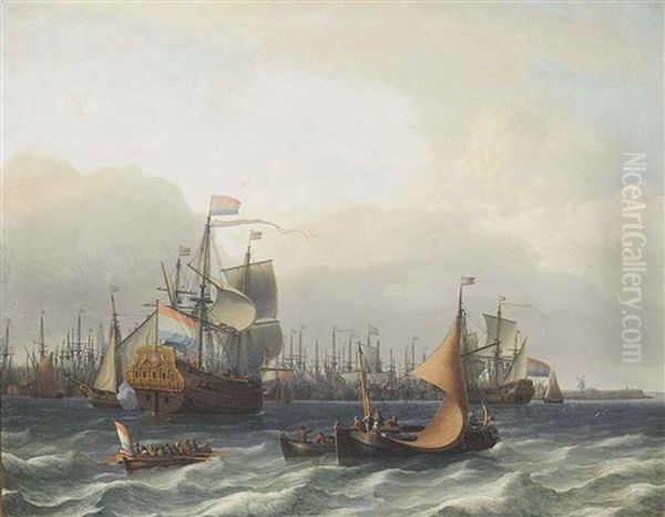 The Dutch Fleet Lying In The Harbour At Amsterdam, With The Flagship Approaching - view 1