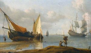 Kustenlandschaft Mit Segelschiffen Und Staffage
