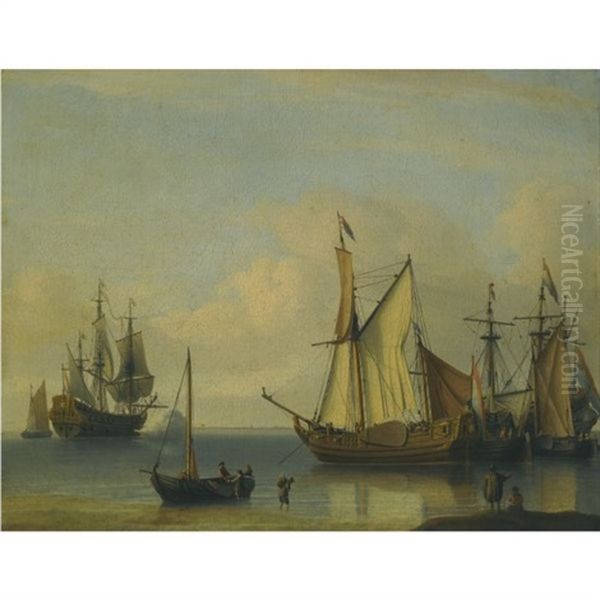 Dutch Vessels Anchored Close To The Shore In A Calm - view 1