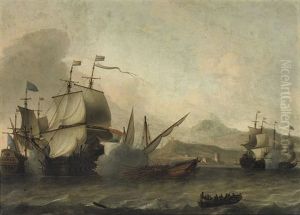 A Naval Engagement, Said To Be The Battle Of Agosta, 22 April 1676 by Aernout Smit